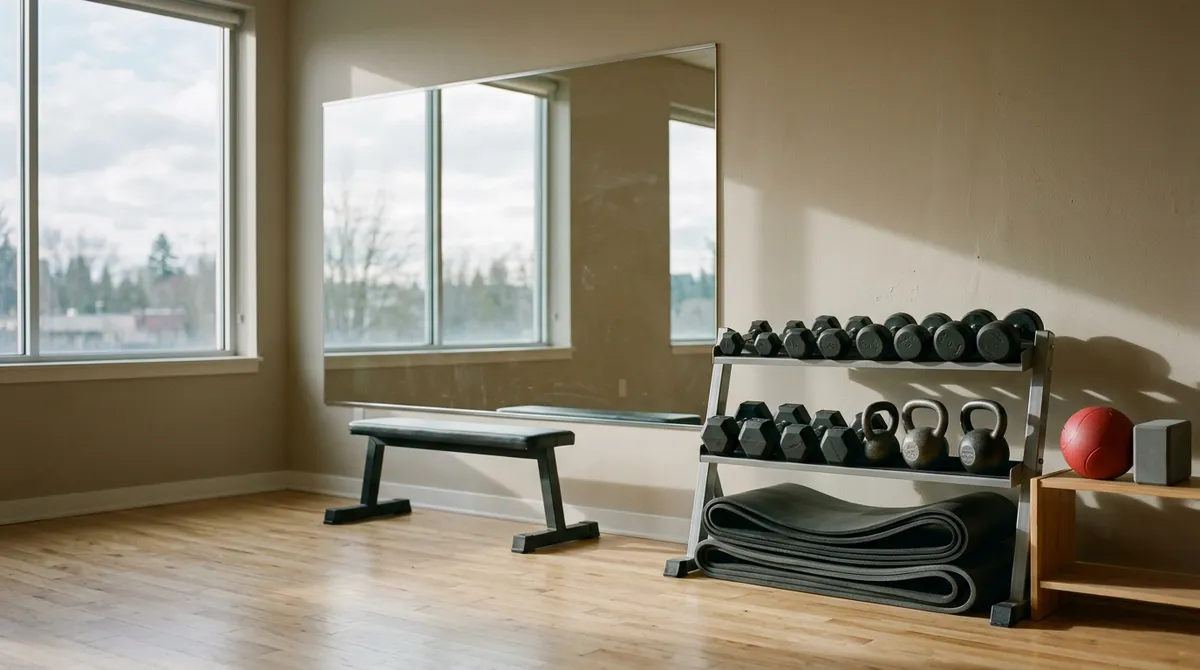 Salle de coaching avec haltères et matériel